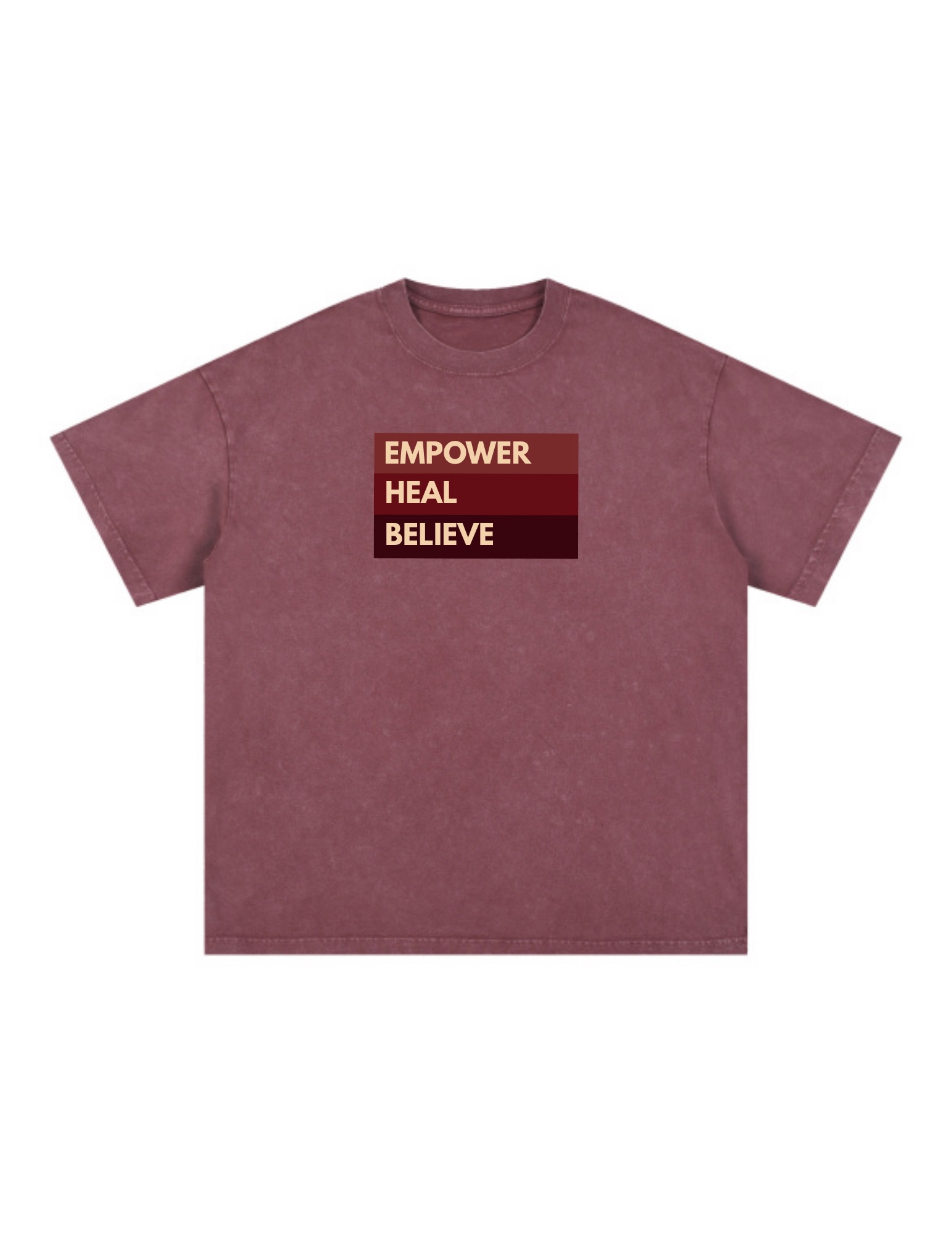 "Front view of a plain crimson red short-sleeve t-shirt with a crew neck, laid flat on a neutral background."